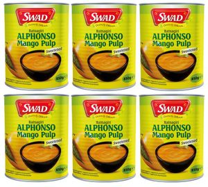 6er Pack - SWAD Alphonso Mango Püree (6x 850g) | Mangopürre | Mango Pulp | Gesüßtes Mangofruchtmark