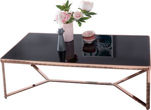 Design Couchtisch Glasplatte Schwarz / Gestell Kupfer 120 x 60 x 40 cm | Wohnzimmertisch verspiegelt Sofatisch modern | Glastisch Kaffeetisch eckig Loungetisch