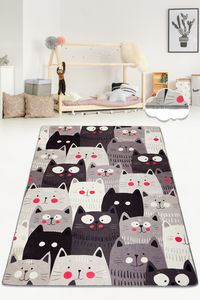 Conceptum Hypnose, Cats- Cats Gray DjtCHL, Bunt, Teppichläufer, 80 x 150 cm, 50% Samtgewebe/ 50% Polyester