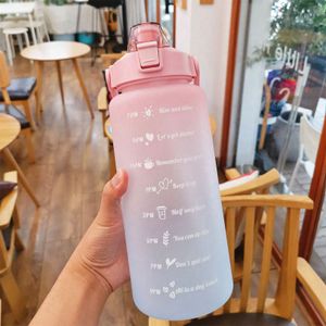 2L Trinkflasche Sportflasche Wasserflasche Getränkeflasche Fitness Trinkflasche mit Strohhalm,mit Zeitmarkierung (Mattrosa)