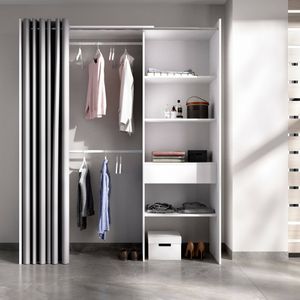 Kleiderschrank Dober, Struktur für begehbaren Kleiderschrank, offene Garderobe, 160 x 50 x 205 cm, Weiß und Grau