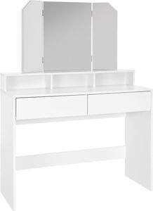 ML-Design toaletný stolík biely, toaletný stolík s 3-dielnym sklopným zrkadlom a 2 zásuvkami, 100x40x140 cm, kozmetický stolík s 3 otvorenými priehradkami ML-Design toaletný stolík biely, toaletný stolík s 3-dielnym sklopným zrkadlom a 2 zásuvkami, 100x40x140 cm, kozmetický stolík s 3 otvorenými priehradkami