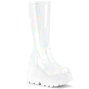 SHAKER-65 DemoniaCult veganské dámské boty na platformě s bílým hologramem a elastickým patentem