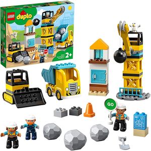 LEGO 10932 DUPLO Baustelle mit Abrissbirne, Spielzeug mit Baustellenfahrzeugen wie LKW, Kran und Bagger, Motorikspielzeug für Kinder ab 2 Jahre