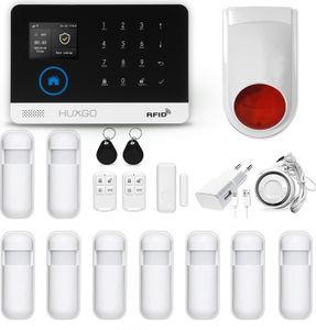 HUXGO HXA003 WLAN + GSM Funk Alarmanlage mit 9 Bewegungssensoren + Funksirene, Alarm für Büro, Haus, Wohnung, Garage, Steuerung über das Handy, TUYA