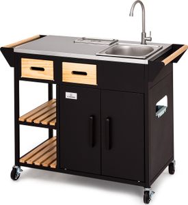 Klarstein Küchenwagen mit Arbeitsplatte, Outdoor-Küchenwagen auf Rollen, Mobiler Servierwagen, Küchenwagen mit Holz Schubladen, Kücheninsel Freistehend mit Edelstahl-Spülbecken und Abfalleimer Klarstein Küchenwagen mit Arbeitsplatte, Outdoor-Küchenwagen auf Rollen, Mobiler Servierwagen, Küchenwagen mit Holz Schubladen, Kücheninsel Freistehend mit Edelstahl-Spülbecken und Abfalleimer