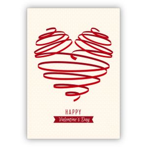4x Romantische Valentinskarte mit großem rotem Herz: Happy Valentine's Day
