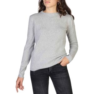 100% Cashmere Damen Pullover Sweatshirt T-Shirt mit Rundhalsausschnitt, langärmlig , Größe:XL, Farbe:Grau-hellgrau