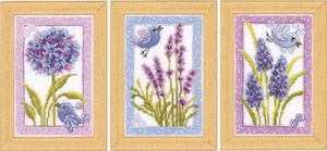 Vervaco Kreuzstich Set "Vogel mit Ornament" 3er Set, Zählmuster, 8x12cm
