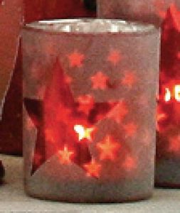 Teelichtglas rot/silber Sterndeko