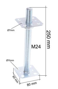 Aqbau® nastaviteľná podpera stĺpika 80 x 80 x 250 mm na priskrutkovanie, výškovo nastaviteľná