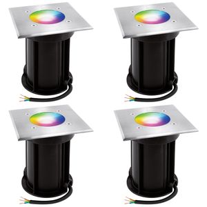 4er Set LED Bodenleuchte BOQU quadratisch gebürstet Smart GU10 dimmbar RGB & Weißtöne 4W