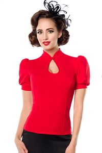 Belsira Damen Jersey-Bluse Retro-Bluse mit Puffärmeln Oberteil Shirt , Größe:XL, Farbe:Rot