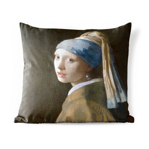 MuchoWow® Outdoor Kissen - Das Mädchen mit dem Perlenohrring - Gemälde von Johannes Vermeer - 40x40 cm - Wetterfest - Lounge Kissen - Kissenhüle - baumwollgewebe - Deko-Kissenbezüge
