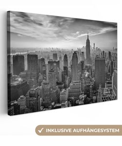 OneMillionCanvasses® - Leinwandbilder - 150x100 cm, Architektur - Schwarz und weiß - Stadt - Skyline - New York, Wandbilder Kunstdruck Wanddekoration - Foto auf Leinwand - Gemälde