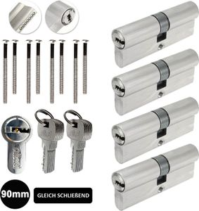 4x Profil Zylinderschloss Schließzylinder Tür Zylinder Profilzylinder 90mm (45/45mm) Gleichschließend