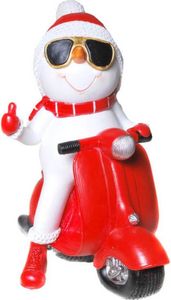Spardose Cooler Schneemann auf Motorroller mit Pfropfen