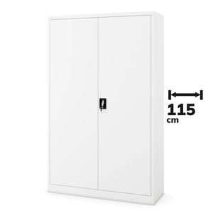 Büroschrank Aktenschrank XXL Metallschrank Flügeltüren Stahlblech Pulverbeschichtung 185 cm x 115 cm x 40 cm Farbe: Weiß