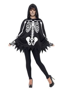 Uni Kostüm Skelett Poncho Handschuhe Halloween