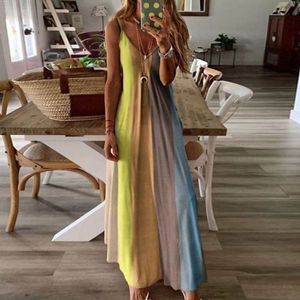 Damen Buntes Ärmelloses Strandkleid Mit Langen Trägern Feiertags-Sommerkleid,Farbe:Gelb,Größe:S