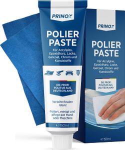 PRINOX® 150ml Polierpaste inkl. Profi Poliertuch I Politur für Acrylglas, Epoxidharz, Lacke, Gelcoat gfk, Chrom & Kunststoffe I Entfernt Mattierungen & Mikro Kratzer