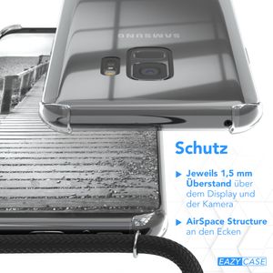 EAZY CASE Handykette kompatibel mit Samsung Galaxy S9 Handyhülle mit Metall Umhängeband und Ersatz Kordel schwarz, Stylische Kette mit Hülle, Silber