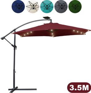 Dáždnik SWANEW Traffic Light 350cm LED osvetlenie a kľuka - UV ochrana Odpudzujúca vodu Ohybný - slnečník Market Umbrella - červený