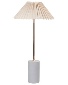 BELIANI Tischlampe Weiß Leinen Rund 40 cm Stoffschirm Trommelform Rillen-Optik Kabel mit Schalter Modern Schlaf- u. Wohnzimmer Beleuchtung