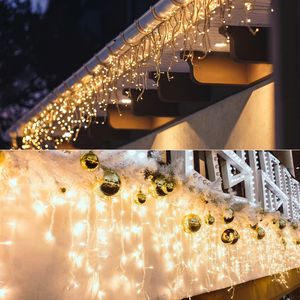 Salcar 10m 400 LED Lichterkette Eisregen LED außen, Lichterkette Weihnachten, Lichtervorhang Fenster IP44, 8 Betriebsmodi mit Memory-Funktion - Warmweiß