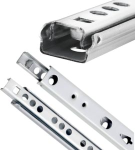 Částečně výsuvné pojezdy Teleskopické pojezdy Kuličkové pojezdy D: 17 mm V: 342 mm
