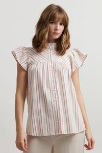 ATELIER RÊVE IRFEVRE SH Shirt 20116190 Damen kurze Bluse Kurzarm mit Stehkragen gestreift aus 100% Baumwolle