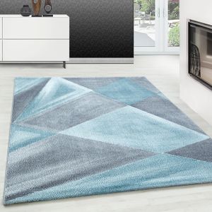 Teppium Modern Designer Teppich Geometrische Muster Kurzflor Grau Blau Weiß Meliert, Maße:200 cm x 290 cm, Form: Rechteckig