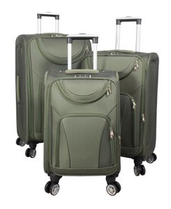 Leichtes Kofferset aus Nylon Modell: Maribor Reiseset mit 3  Koffern 4 Rollen Grün  M + L + XL Trolley 200 L Volumen insgesamt