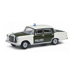 Schuco 452027800 Mercedes Benz 200 Polizei, Heckflosse (W110), Modellauto, Maßstab 1:64, dunkelgrün/weiß, M