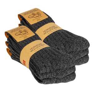 Texemp | 6 Paar Herren Damen Wollsocken Norweger Socken Wintersocken Warm | B12 | Schwarz | 43-46
