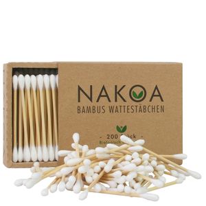 NAKOA Wattestäbchen aus Bambus und Baumwolle, 1er Pack (200 Stück) nachhaltig & umweltfreundlich