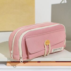 Student roztomilý tužka Bag tlačítko bavlněné šňůry Fabric psací potřeby Bag školní potřeby velkokapacitní skladovací taška, růžová