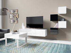 Wohnzimmer-Set CALABRINI-21 Wohnwand Hängewohnwand Schrankwand Schrank TV-Schrank Couchtisch Moderne Anbauwand Hochglanz (Schwarz / Weiß)