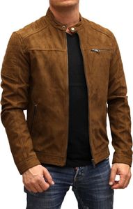 Jack & Jones Herre WildKunstleder Bikerjacke figurbetont Slim-Fit cognac braun, 218-Rocky-Cognac Fake Suede-M