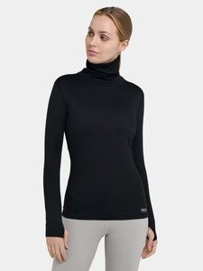 TCA Frauen Winter Langarm Laufshirt mit Reißverschluss - Schwarz, XL