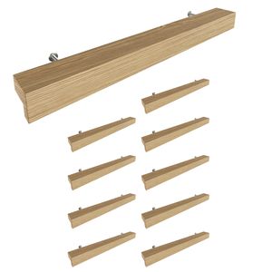 Sossai Holz Möbelgriffe aus Eiche | GAH01 | Lochabstand 192mm, Länge 272mm, 10 Stück