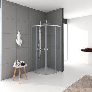 Duschkabine 90x90 Marwell Chrystal Round 90x90 cm - Dusche mit hochwertigen Aluminiumprofilen in silber matt - Duschabtrennung mit Schiebetür