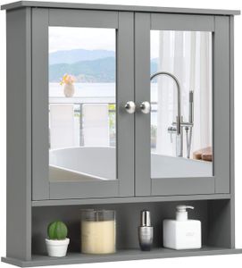 GOPLUS Spiegelschrank Badschrank Badezimmerspiegelschrank mit Zwei Türen, Wandschrank Bad, Hängeschrank