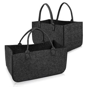 YARDIN 2 ks velké plstěné tašky Plstěné tašky Košík na palivové dřevo Plstěná taška Shopper Skládací plst lze použít jako tašku na palivové dřevo, nákupní tašky, tašky na knihy (tmavě šedá)