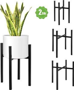 2 stücke Blumenständer Erweiterbare Breite für 23-37cm und Verstellbare Höhe, Metall Pflanzenhalter, Blumentopfhalter, Topfpflanzenständer schwarz
