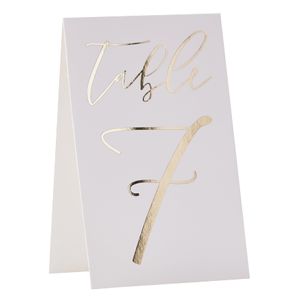 Edle Tischnummern zur Hochzeit in weiß-gold, 1-12, Karton, gold-foliert