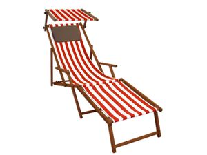 Liegestuhl rot-weiß Sonnenliege Strandstuhl Deckchair Fußablage Kissen Sonnendach 10-314FSKD