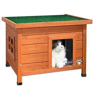 VOUNOT Katzenhaus aus Holz, Katzen Haus Katzenhütte für Draussen Outdoor