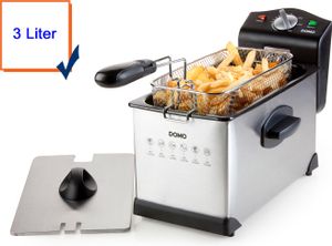 DOMO Fritteuse 3L Edelstahl Kaltzonen Friteuse 2000W 3 Liter Fritöse Frittöse