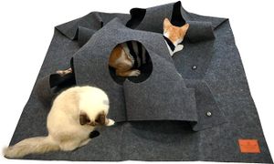 FNCF Katzenteppich, Interaktives Beschäftigung Katzen Spielmatte, Katzenbeschäftigung Spielteppich für intelligenzspielzeug mit Deiner Katze 100x100CM 1PCS (Grau)